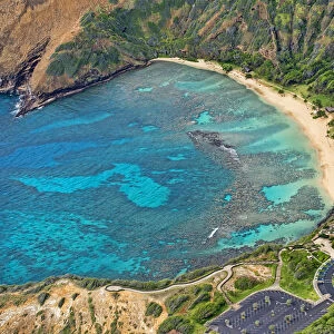 Aerial view, Hanauma Bay Oahu, Hawaii, United States