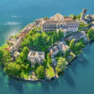 Aerial view of Isola San Giulio (St. Julius Island) in Lake Orta, Italy Aerial view of Isola San Giulio (St. Julius Island) in Lake Orta, Italy