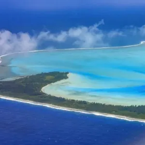 Aerial view of lagoon, Bora Bora, French Polynesia Aerial view of lagoon, Bora Bora, French Polynesia