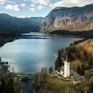 Aerial view of Lake Bohinj, Slovenia