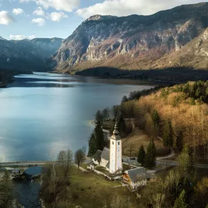 Aerial view of Lake Bohinj, Slovenia