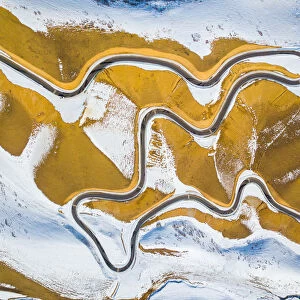 aerial view of roads in mountain range in xinjiang, west china