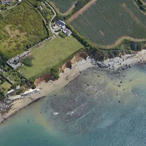 Aerial view of rugged coastline in Cornwall