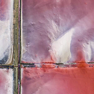 Aerial view of the salty pink lake. Pink Salt Lake Torrevieja