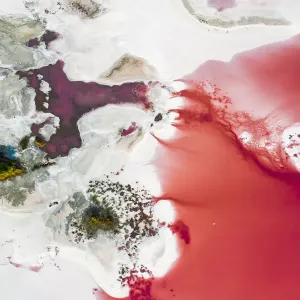 Aerial view of the salty pink lake. Pink Salt Lake Hutt Lagoon