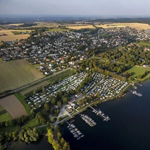 Aerial view, Seepark, Mohne Reservoir, Korbecke, North Rhine-Westphalia, Germany