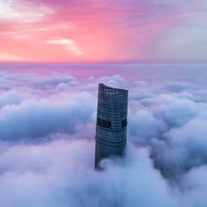 Aerial View Of Shanghai Lujiazui In Clouds Aerial View Of Shanghai Lujiazui In Clouds