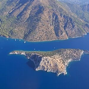 Aerial view, St. Nicholas Island near Fethiye, Turkish Aegean, Turkey, Asia