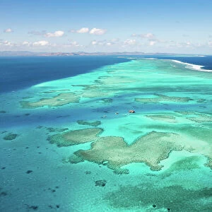 Aerial view of tropical barrier reef, Fiji