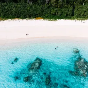Aerial view of tropical beach and clear blue water, Tokashiki Island, Okinawa, Japan Aerial view of tropical beach and clear blue water, Tokashiki Island, Okinawa, Japan