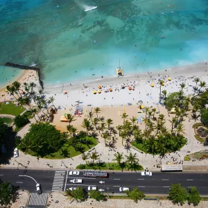 Aerial view of Waikiki beach, Hawaii, United States