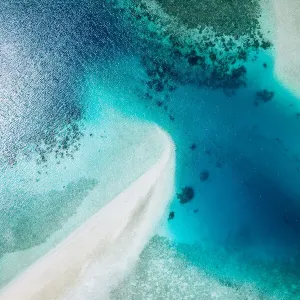Aerial view of white sand beach and blue tropical lagoon, Ishigaki Island, Japan Aerial view of white sand beach and blue tropical lagoon, Ishigaki Island, Japan