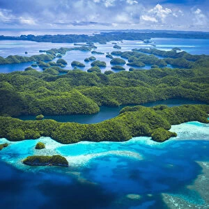 Aerial view of world heritage listed Palau Islands; Micronesia