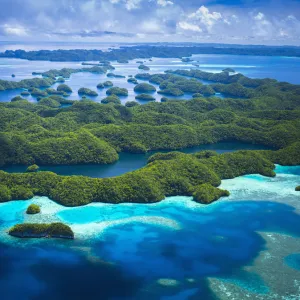 Aerial view of world heritage listed Palau Islands; Micronesia