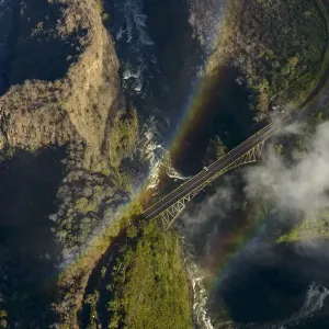 Aerial view of Zambezi River Batoka Gorge and Victoria Falls. Livingstone. Zambia Aerial view of Zambezi River Batoka Gorge and Victoria Falls. Livingstone. Zambia