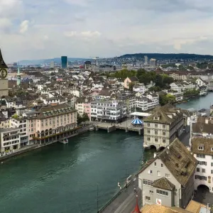 Aerial View Of Zurich And The Limmat River