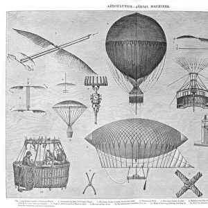 Aeronautics, Aerial Machines Old engraved illustration, Popular Encyclopedia Published 1894