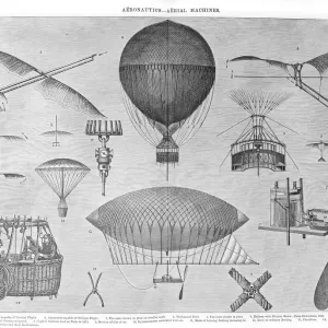 Aeronautics, Aerial Machines Old engraved illustration, Popular Encyclopedia Published 1894