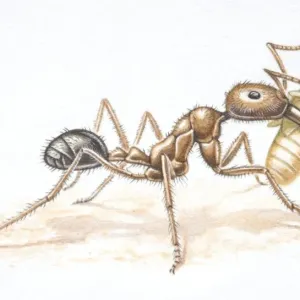 African Driver Ant Print, side view of an ant carrying a beetle pupa
