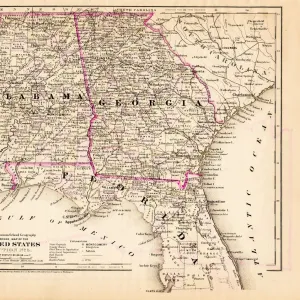 Alabama Florida Georgia map 1881