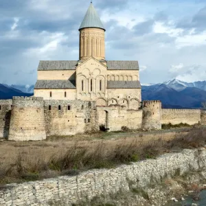 Alaverdi cathedral and Caucasus mountains, Georgia Alaverdi cathedral and Caucasus mountains, Georgia