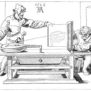 Albrecht Durer's Perspective Machine Print (1525)