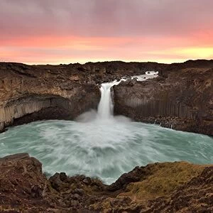 Aldeyjarfoss waterfall sunrise in Iceland