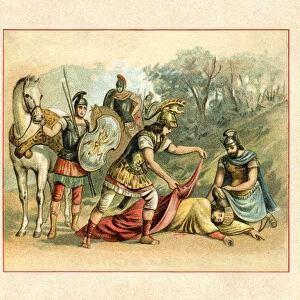 Alexander the Great reaching Darius III. who was killed by his cousin Satrap Bessus