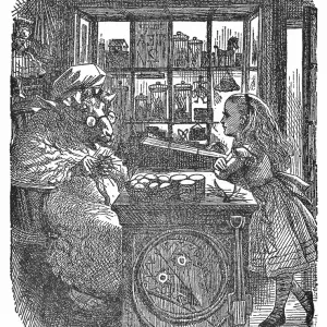 Alice and the White Queen as The Sheep at the Shop in Through the Looking-Glass Alice and the White Queen as The Sheep at the Shop in Through the Looking-Glass