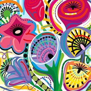 All over Blooming Flowers Bouquet in Vivid Color Illustration