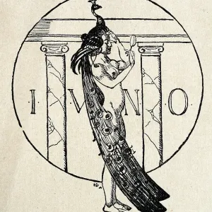 Allegory on beauty, Young woman with peacock sitting on her head, Jugendstil, German Art Nouveau, 1890s, 19th Century Allegory on beauty, Young woman with peacock sitting on her head, Jugendstil, German Art Nouveau, 1890s, 19th Century