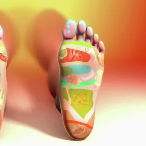 alternative medicine, colour, foot, foot reflexology, front view, full view, landscape