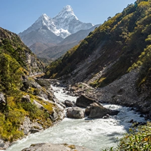 Ama Dablam mountain and small river, Everest region