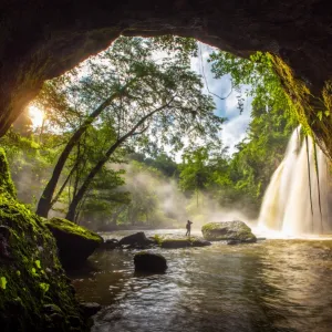 Amazing beautiful waterfalls in deep forest at Haew Suwat Waterfall in Khao Yai National Park, Thailand