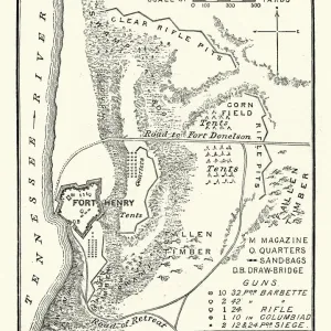 American Civil War, Map of Fort Henry, Tennessee American Civil War, Map of Fort Henry, Tennessee