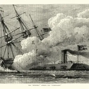 American civil war naval battle, CSS Virginia sinking the Cumberland American civil war naval battle, CSS Virginia sinking the Cumberland