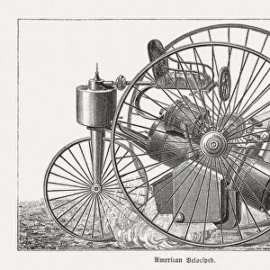 American Steam Velocipede, three-wheeler by Sauerbronn-Davis, wood engraving, published 1888
