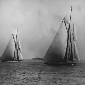 Americas Cup Yacht Print: Shamrock IV Overtakes Resolute in 1920 Americas Cup Yacht Print: Shamrock IV Overtakes Resolute in 1920