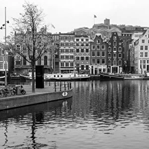 Amstel river in Amsterdam in black and white