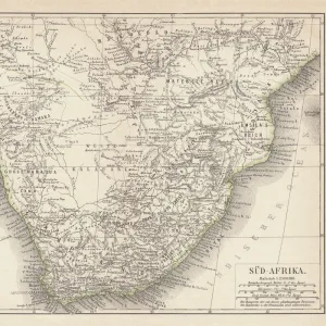 Ancient map of South Africa, lithograph, published in 1876