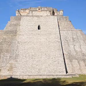 Ancient Mayan Step Pyramid with Blue Sky, Uxmal