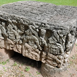 Ancient Mayan Stone Block Depicting Kings of Copan