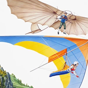 Ancient and modern hang gliding, low angle view