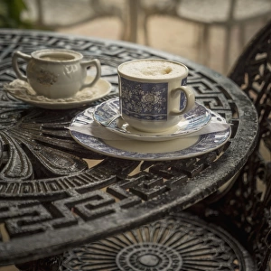 Ancient porcelain tableware in a cuban restaurant