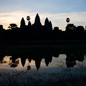 Angkor Temple Silhouette Puddle Grass