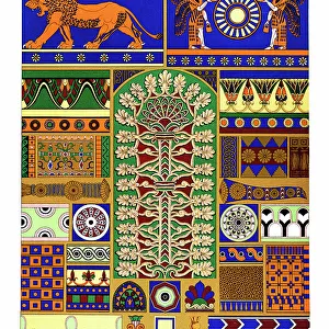 Antique Assyrian pattern Manuscripts Decoration by Racinet - Lithograph