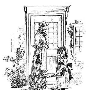 Antique children spelling book illustrations: Mother and daughter