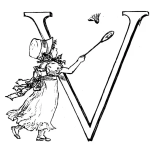 Antique children spelling book illustrations: Alphabet letter V Antique children spelling book illustrations: Alphabet letter V