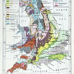 Antique colored illustrations: Geological map of England and Wales