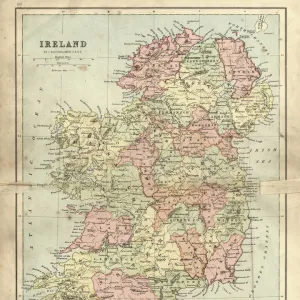 Antique damaged map of Ireland in the 19th Century